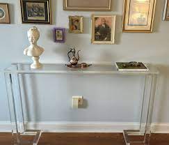 Two square frames on the wall. Hand Crafted Console Table 1 5 Slab Top With Open Frame Base By Custom Acrylic Lucite Creations By Matthew James Custommade Com