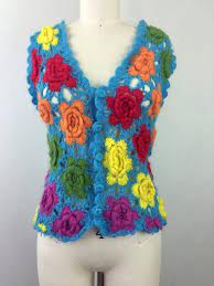 Easy diy crochet projects are the perfect way to add seasonal style to i found this pattern on etsy and it's just over $8 for the pdf download. Vintage 70s Colorful Crochet Flowers Sweater Vest Knit Top Etsy Flower Sweater Sweater Vest Sweater Pattern