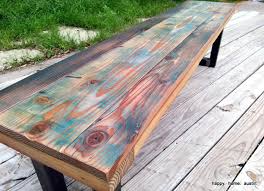 Reclaimed Wood Bench With Blue And Green Dye Accenting The Grain Choice Of Legs Dimensi Salvaged Wood Bench Reclaimed Wood Dining Table Custom Reclaimed Wood