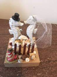 Seashore Wedding Topper Beach Wedding Lighthouse Seashells Bride W Veil Groom With Top Hat Anchor By Primr Seashore Wedding Wedding Topper Wedding Cake Toppers