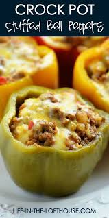 Crock Pot Stuffed Bell Peppers Are Cooked In The Crock Pot And Filled With Ground Beef Mexi In 2020 Stuffed Peppers Crockpot Recipes Easy Crockpot Recipes Slow Cooker