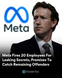 Meta has fired around 20 employees for leaking confidential information and  warns that more terminations could follow. The company has been struggling  with internal leaks, including details from a private meeting with