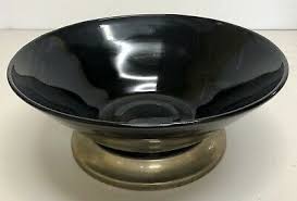 Ms14 Vintage Black Glass Bowl Brass Foot 11 1 4 Wide X 4 3 8 High 7 3 8 Base Ebay In 2020 Black Glass Glass Bowl Bowl