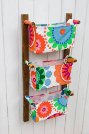 Wooden Wall Hanging Organizer With 3 Fabric Bins By Odorshome Ikea Fabric Wall Hanging Storage Storage Kids Room