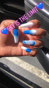 For the rest, create a dazzling ombre effect with color near the nails and white at the ends. Blue And White Acrylic Powder White Acrylic Nails Pretty Acrylic Nails Acrylic Nails