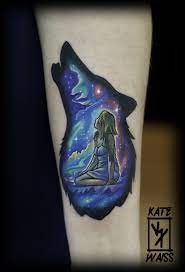 Watercolor tattoo style copies almost exactly this painting technique. Wolf Silhouette Galaxy Inspirational Tattoos Picture Tattoos Tattoos