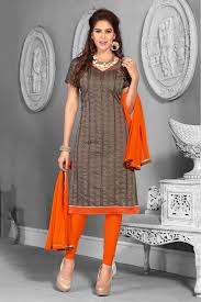 Chanderi Combo Salwar Suit In Brown And Beige Colour
