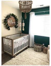 Neutral Baby Girl Nursery Emerald Green Nursery Emeraldgreennursery Emerald Green Accent Wall With W Green Baby Room Baby Room Decor Baby Girl Nursery Room
