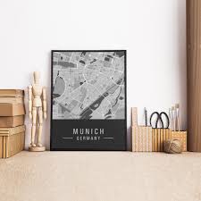 Poster Kaart Van Munchen Munchen Art Print Munchen Poster City Poster Duitsland Kaarten Poster En Duitsland