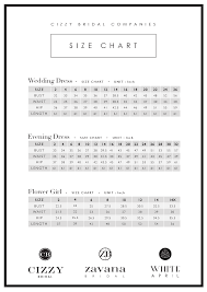 Size Chart Zavana Bridal