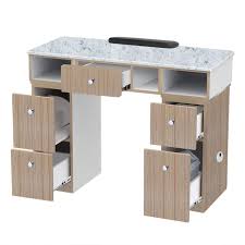 For a modern look the manicure table has dark wood cabinets accented with dark engraved lines. Amazon Com Nova Ii Manicure Table Nail Station For Beauty Salon Furniture Equipment Marble Top Acetone Resistant 1uv Hole Modern White Wood Beauty