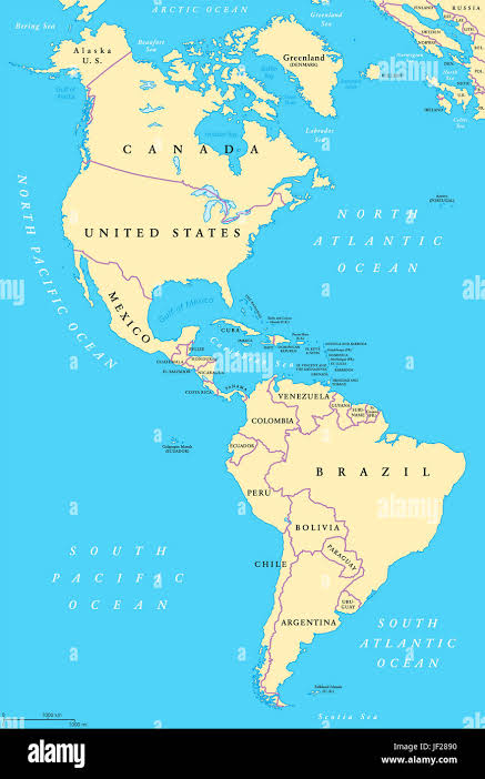 The Americas, North and South America, political map with countries and  international borders of two continents. New World and western hemisphere  Stock Photo - Alamy