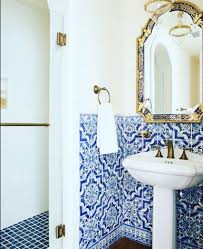 Mediterranean bathrooms and powder rooms should feel distinctive and collected. Miradouro Portuguese Tile Country Floors Of America Llc Mediterranean Bathroom Moroccan Bathroom Moroccan Tile Bathroom