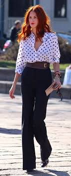 Black And White Polka Dot Shirt Womens Building Your Fall Wardrobe Trouser Pant Cyndi Spivey Cute Work Outfits Fashion Week Street Style Fashion