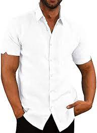 Buy UNCLE ZHANG UZ Mens Button Down Short Sleeve Cotton Linen Shirts for  Men, Spread Collar Summer Beach Shirts, White, X-Large at Amazon.in