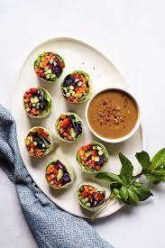 Fresh Vegan Vegetable Spring Rolls With Peanut Sauce Recipe Vegetarian Recipes Healthy Vegetable Spring Rolls Raw Food Recipes