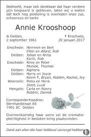 Krooshoop bloemencentrum, delden 1,23 km; Annie Krooshoop 20 01 2017 Overlijdensbericht En Condoleances Mensenlinq Nl