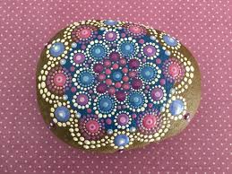 Large Hand Painted Mandala River Stone Etsy Hand Painted Stones Mandala Pattern Stone Art