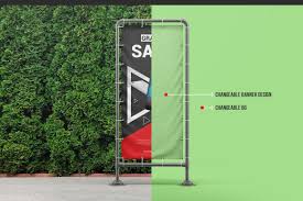 Download Vinyl Banner On Metal Frame Mockup In Outdoor Advertising Mockups On Yellow Images Creative Store PSD Mockup Templates