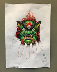 融核刺青 偉豪 บน instagram 弄獅頭手背 弄獅頭 火焰 手背刺青 新傳統紋身 融核刺青 hinh xăm hinh xăm đẹp thần thoại