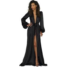 Simone Robe In Black Silk Charmeuse Satin Floor Length Robes Long Dressing Gown Glamorous Retro Vintage Sty Long Gown Dress Silk Dressing Gown Gowns Dresses