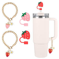 Amazon.com | Straw Cover for Stanley Cup Accessories, Strawberry Charms for  Stanley Cups, Cute Silicone Straws Topper Covers for 30 40 oz Tumbler with  Handle, 10mm 0.4in Straw Lid Cap (Strawberry): Tumblers