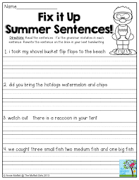 Fix It Up Summer Sentences Find The Mistakes In The Sentences And Write The Sentences Correctly First Grade Writing Sentences Kindergarten 1st Grade Writing