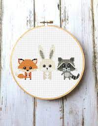 Looking for your next counted cross stitch project? Animals Cross Stitch Pattern For Baby Woodland Animals Nursery Decor Pdf Forest Animals Fox Raccoon Rabbit New Baby Modern Cross Stitch X200 Animal Cross Stitch Patterns Cross Stitch Patterns Cross Stitch