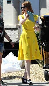 La la land dress emma stone mia cosplay blue backless. Emma Stone La La Land Yellow Dress