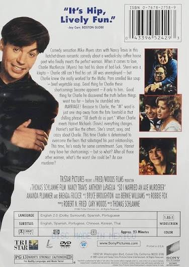 So I Married an Axe Murderer: Amazon.in: Mike Myers, Nancy Travis, Anthony  LaPaglia, Amanda Plummer, Brenda Fricker, Matt Doherty, Charles Grodin,  Phil Hartman, Debi Mazar, Steven Wright, Thomas Schlamme, Michael Richards:  Movies