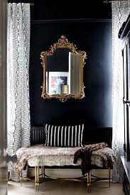 Black Bedroom With Ornate Gold Mirror And Gold Bench Classichomeinteriordecoration Home Decor Bedroom Interior Design Bedroom Design