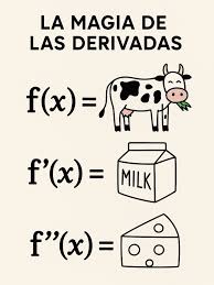 🧮✨ La magia de las derivadas ¿Sabías que también se pueden “derivar” vacas? 😄 Esta imagen es un chiste matemático que representa de forma divertida un proceso natural: • f(x) = 🐄