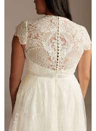 I have recentely decided i am going to have a fall wedding (september 2013) and i think a lace v neck dress would be perfect for the theme i'm going for. Embroidered Mock Neck Plus Size Wedding Dress Melissa Sweet 8ms251205