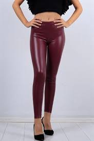 Bordo Bayan Deri Tayt 10428b Moda Stilleri Taytlar Deri Tayt