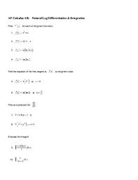 Check spelling or type a new query. Ap Calculus Worksheet With Integration Differentiation Involving Natural Logs