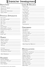 Writing Inspiration Character Development Chart Fill One