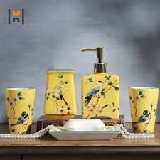 Discover bathroom decor ideas online: 5pcs Elegant European Style Ceramic Bathroom Organizer Accessory Set Buy Yellow Bathroom Accessories Set Bird Pattern Accessories Organizer Cheap Bathroom Accessories Sets Product On Alibaba Com