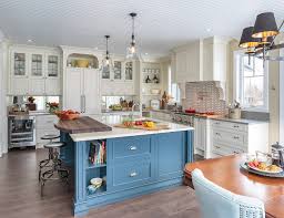 Blue and light kitchen cabinet with navy blue kitchen island. Farmhouse Kitchen With Blue Island Home Bunch Interior Design Ideas