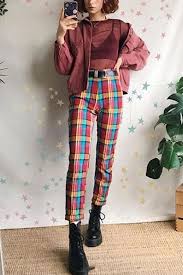 Aesthetic Black And White Plaid Pants Outfit Fashion Modern Style Colorful Plaid Printed Casual Pants In 2020 Fashion Aesthetic Clothes Funky Pants