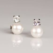 Classic pearl diamond wedding earrings. Sterling Silver Pearl Stud Earrings Wedding Bri Folksy