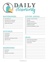 Printable Cleaning Checklists For Daily Weekly And Monthly