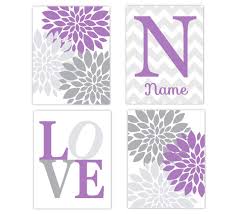 Amazon Com Baby Girl Nursery Wall Art Purple Personalized Art Flower Girl Room Floral Wall Decor Prints Dahlia 4 Unframed Prints Handmade Products