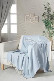 Evim Home 100 Pamuk Iplik Boyali Koltuk Ortusu Zella Mavi Alkapida Com In 2020 Home Blanket Bed