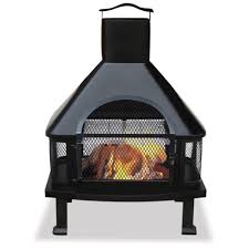Uniflame 40 wide black outdoor tubular log hoop. Uniflame Black Wood Burning Firehouse Fire Pit Waf1013c