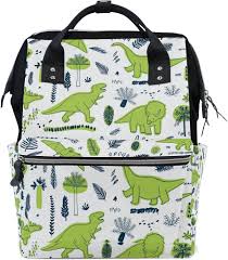 My Little Nest Large Capacity Diaper Bag Funny Dinosaurs Leaves Durable  Multi Function Travel Backpack for Mom Girls
