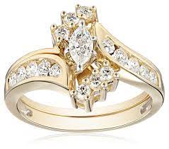 Rp Yellow Gold Bypass Diamond Marquise Wedding Ring Set Amazon Com Diamond Bridal Sets Jewelry April Birthstone Jewelry