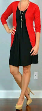 Black And Red Cardigan Black Dress With Red Cardigan Fashion Clothes Work Attire
