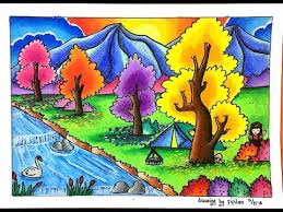 Cara menggambar dan mewarnai pemandangan alam rumah sungai gradasi warna oil pastel. Youtube Tema Seni Cara Menggambar Seni Pastel
