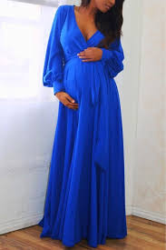 Royal Satin Gown Blue Maternity Dress Pregnant Party Dress Maternity Gowns