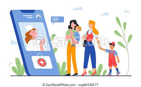 612 x 577 jpeg 37 кб. Online Doctor Medical Consultation Vector Illustration Cartoon Flat Mother With Child Consulting Doctor On Smartphone Screen Canstock